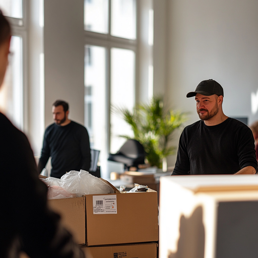 Mitarbeiter trägt Karton bei einer Büroauflösung – Symbolbild für Entrümpelung und Büroumzug in Hamburg
