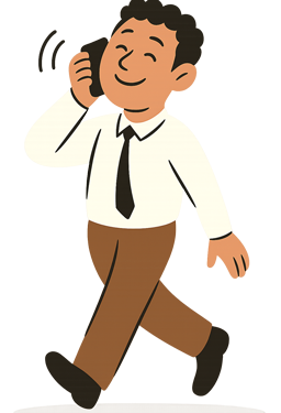 Illustration einer lächelnden Figur mit Hemd und Krawatte, die telefoniert – Symbolbild für Büroauflösung Hamburg, Entrümpelung und Beratung