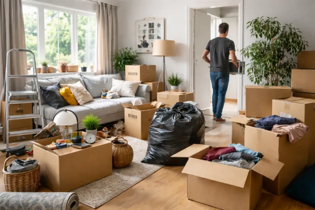 Haushaltsauflösung in Hamburg Wandsbek mit Kartons und geräumter Wohnung