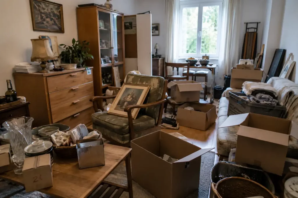 Haushaltsauflösung in Hamburg mit Kartons, Möbeln und vorbereiteter Wohnungsräumung