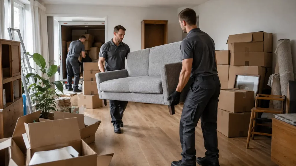 Mitarbeiter bei einer Haushaltsauflösung in Reinbek während der Räumung einer Wohnung